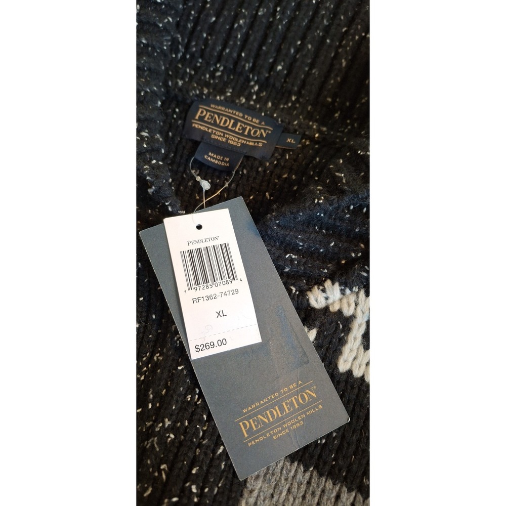 NWT Pendleton Black WESTERLEY DONEGAL FULL-ZIP LAMBSWOOL CARDIGAN Sweater Men XL - Picture 3 of 9